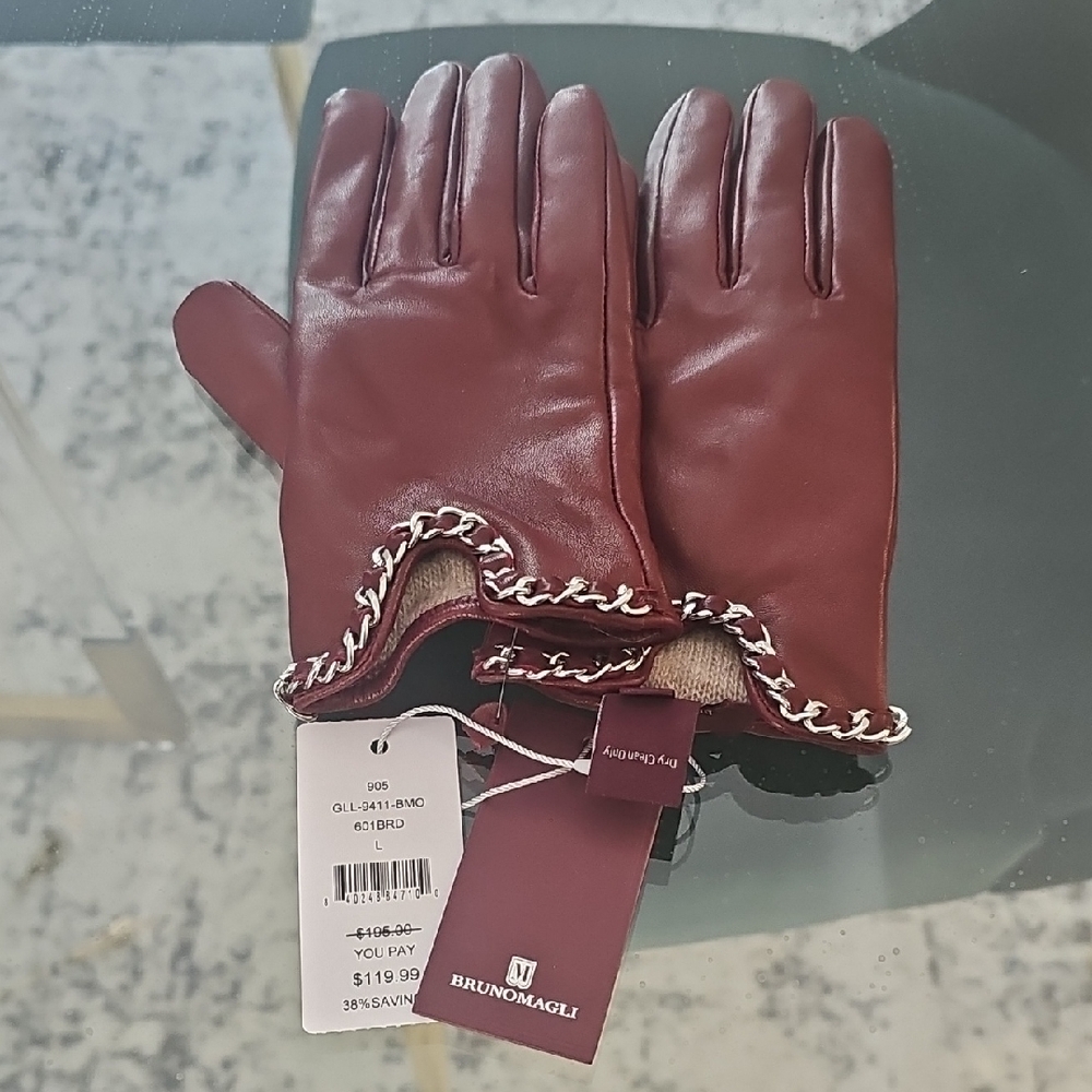 Bruno Magli Burgundy Leather Gloves
